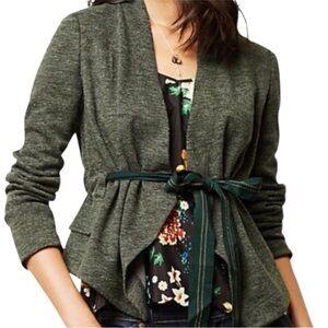 Anthropologie Cartonnier Draped Wrap Tie Peplum Blazer Jacket Green Sz small